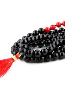Karma Mantra Black Onyx and Coral Japa Mala